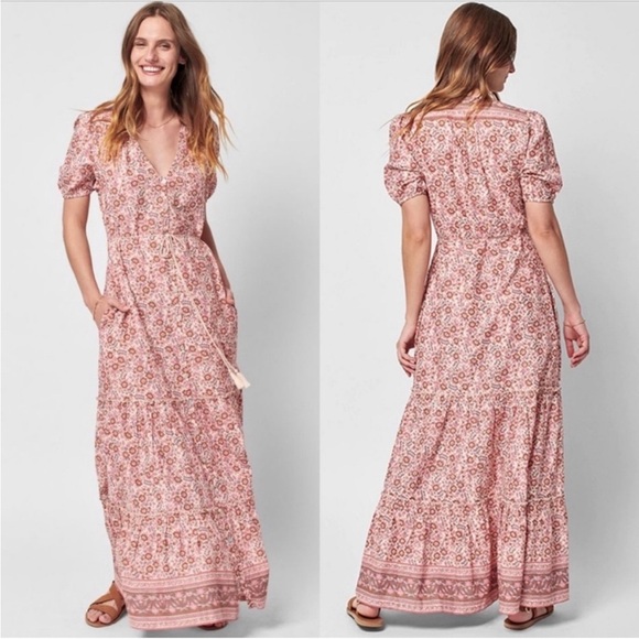 Faherty Orinda Maxi Dress Bohemian Style With Tie Waist Size XS - Picture 1 of 10